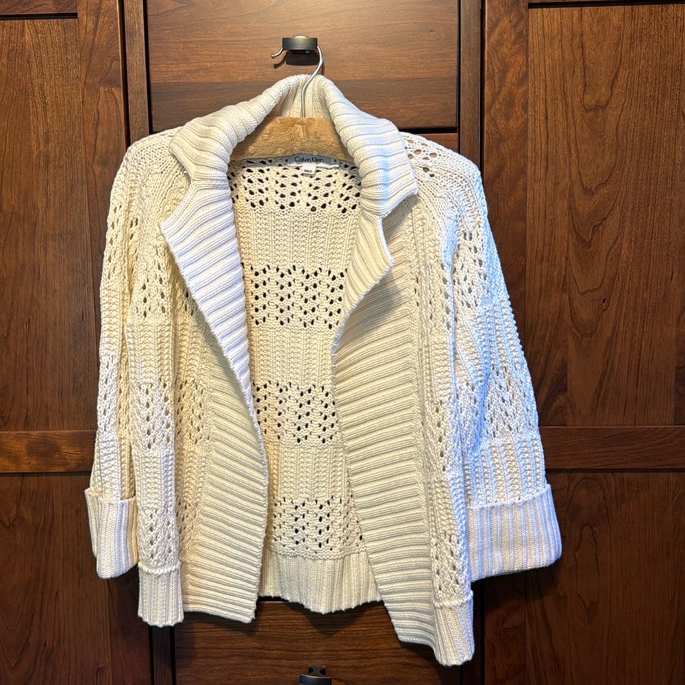 Calvin Klein shawl collared open weave cardigan